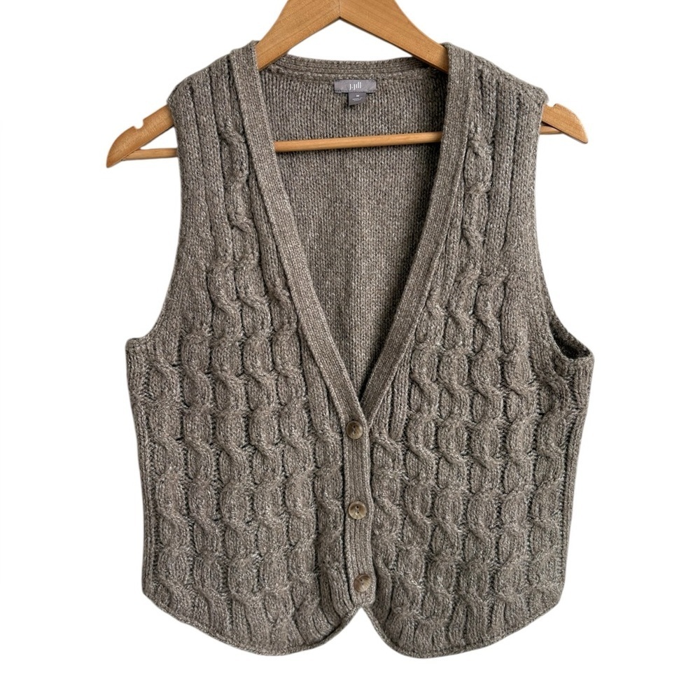 J.Jill Cable Knit Button Front Sweater Vest Size Medium